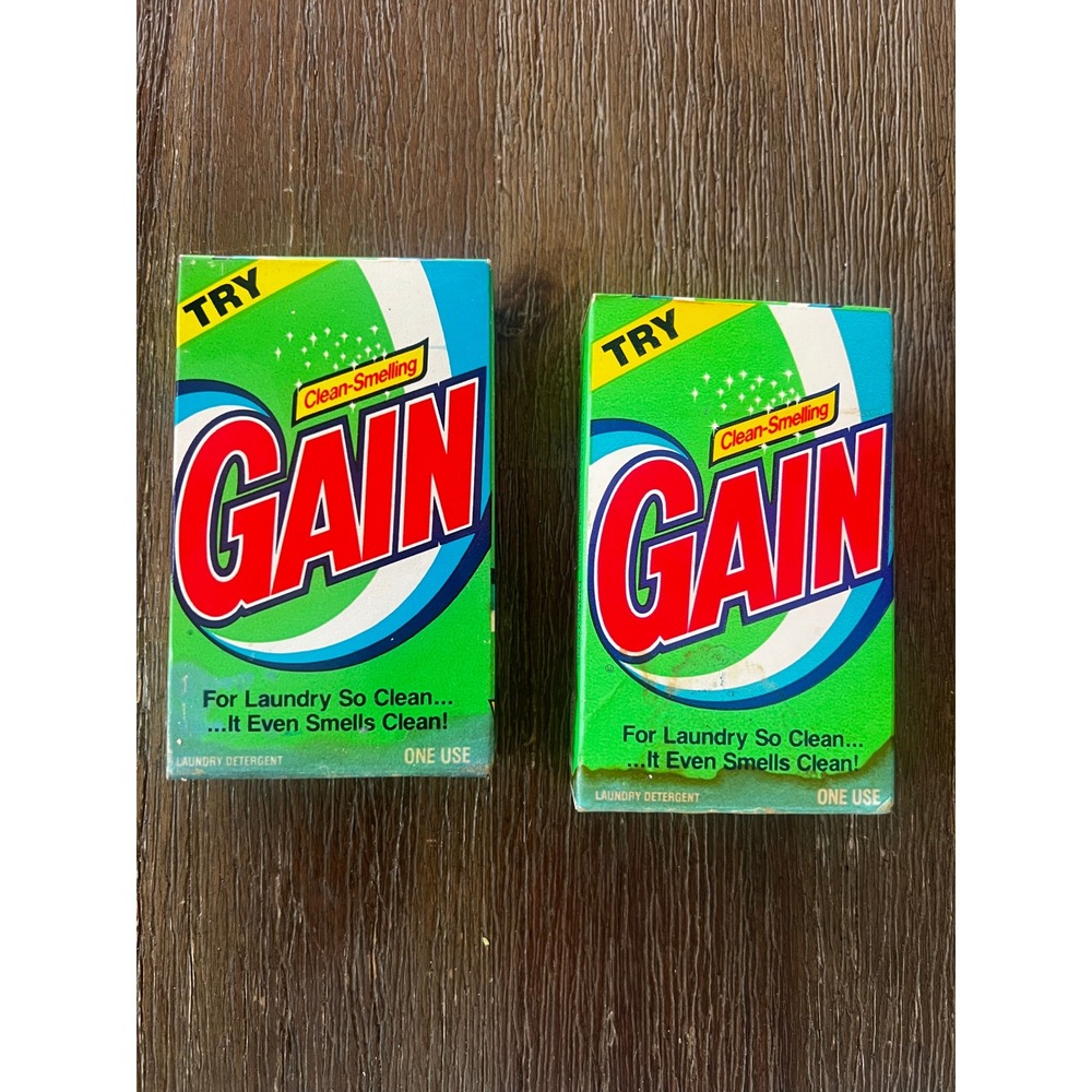 Vintage 1985 Gain Laundry Detergent Trial Size Boxes Set of 2 Retro Advertising